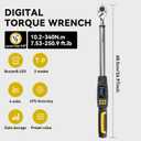 Digital Torque Wrench 1/2 Inch Drive, 12.5-250 ft-lb, 72-Tooth Electronic Torque Ratchet with Socket Adapters and Extension Bar