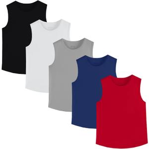 Phedrew 5 Pack Boys Youth Kids Mesh Athletic Quick Dry Tank Top Sleeveless T Shirts Moisture Wicking Tank Tops (11-12 Years, Black,grey,white,blue,red)