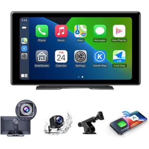 9" Car Stereo Apple Carplay Android Auto with 4K Dash Cam DVR,1080P Backup Camera, Portable Touchscreen GPS Navigation, Car Stereo Receiver with Mirror Link,Bluetooth, AirPlay,FM, Siri