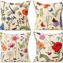 All Smiles Outdoor Patio Throw Pillow Covers 20x20 Set of 4 Spring Summer Garden Flowers Farmhouse Décor Outside Furniture Bench Chair Decorative Cushion Cases for Swing Deep Seat Bed Couch Sofa