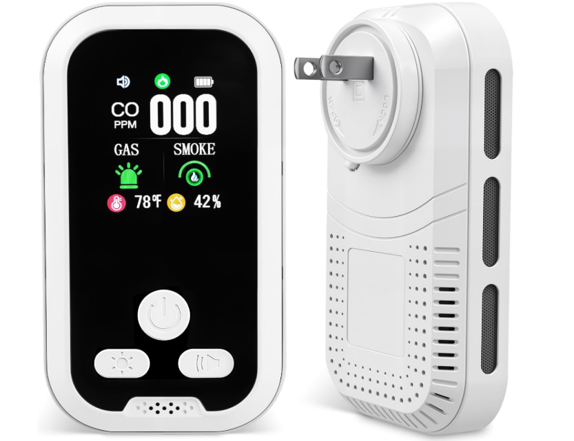 5-in-1 Smart Plug-in Carbon Monoxide Detector, Combination Carbon Monoxide & Smoke &Gas Alarm, Upgraded Builti-in Backup Battery and HD Screen for Home,RV