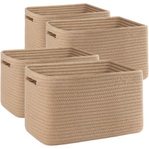 OIAHOMY 4 Pack Storage Baskets for Organizing, Cube Storage Bins for Shelves, Rectangle Storage Baskets With Handles, Woven Baskets for Storage, 12.7''Lx9''Wx7.8''H, Yellow