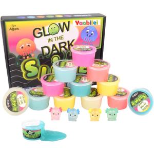 12 Pack Glow in the Dark Slime Kit with Axolotl Charms, Non-Toxic Mess Free Smooth Sludge Toy, Party Favors for Kids, Stress Relief, Slime Bulk for Boys Girl, Easter Stocking Stuffers