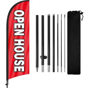 Open House Flags for Real Estate Agents With Pole Kit and Ground Stake 8Ft, Signs for Outside, Flag Sign Banner (Black/Red)