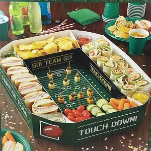 LKTEE 2PS Football Stadium Food Tray - Foldable 9-Compartment Snack Stadium for Super Bowl, Game Day Parties & Football Birthday Decorations