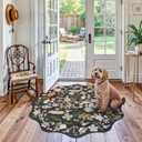 Washable 4ft Round Rug: Non-Slip Boho Floral Scalloped Circle Rug for Bathroom, Kitchen, Living Room, Bedroom Soft Thin Modern Small Circular Carpet (Black, 4ft)