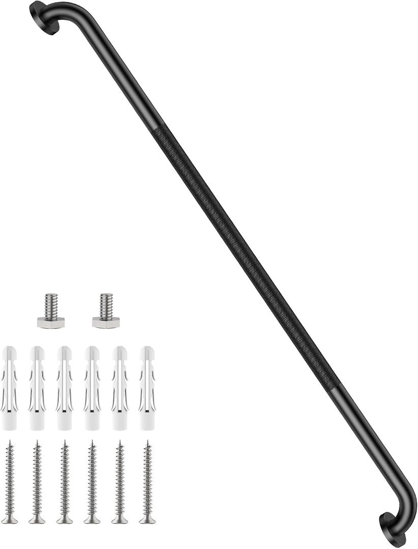 48 Inch Anti Slip Shower Grab Bar, Munzong Bathroom Grab Bar for Showers, Black Knurled Handicap Balance Bar,Safety Hand Rail Support Elderly Senior Assist Bath Handle