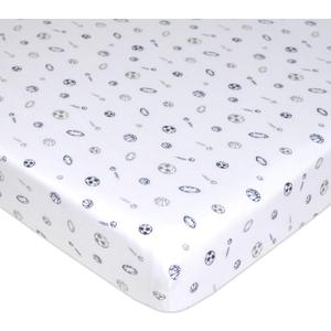 American Baby Company 100% Natural Cotton Fitted Mini Crib Sheet 38" x 24" - Soft & Breathable Small Nesting Portable Crib Sheet, Fits Pack N Play Mattresses, Navy/Gray Sports, for Boys & Girls