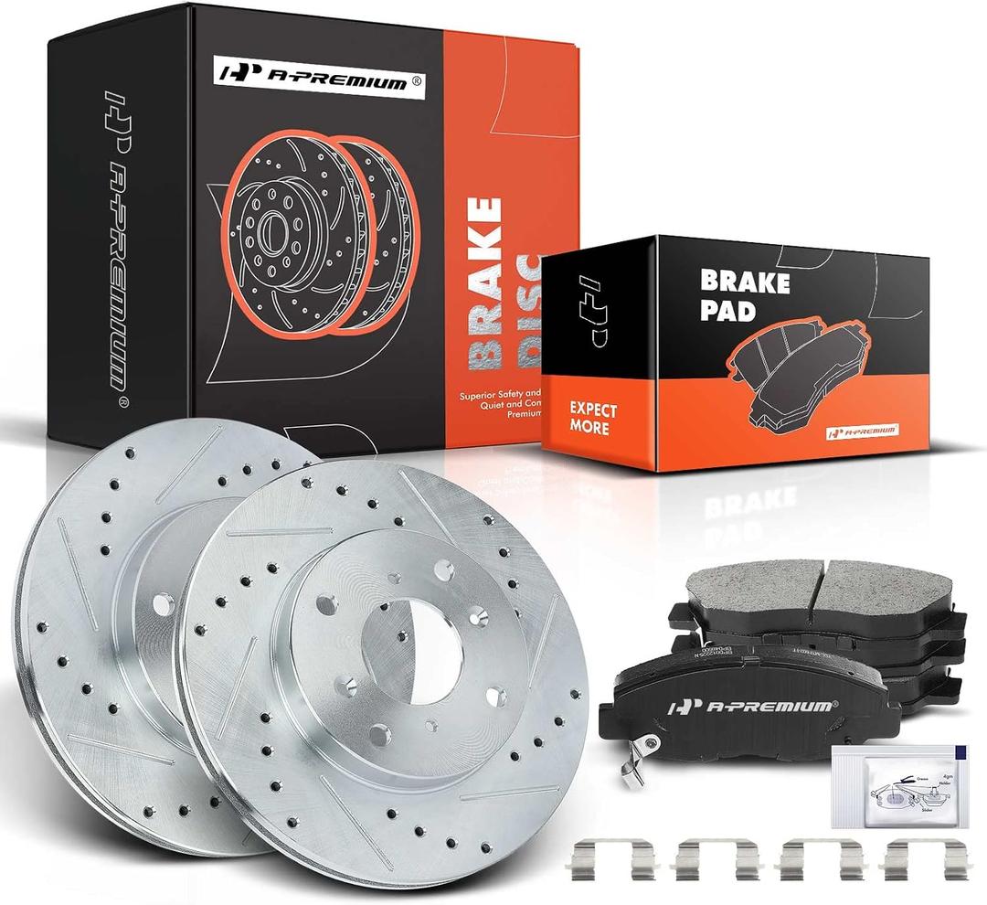 A-Premium 10.24 inch(260 mm) Front Drilled and Slotted Disc Brake Rotors + Ceramic Pads Kit Compatible with Select Honda Models - Accord 1998 1999 2000 2001 2002 L4 2.4L, 6-PC Set
