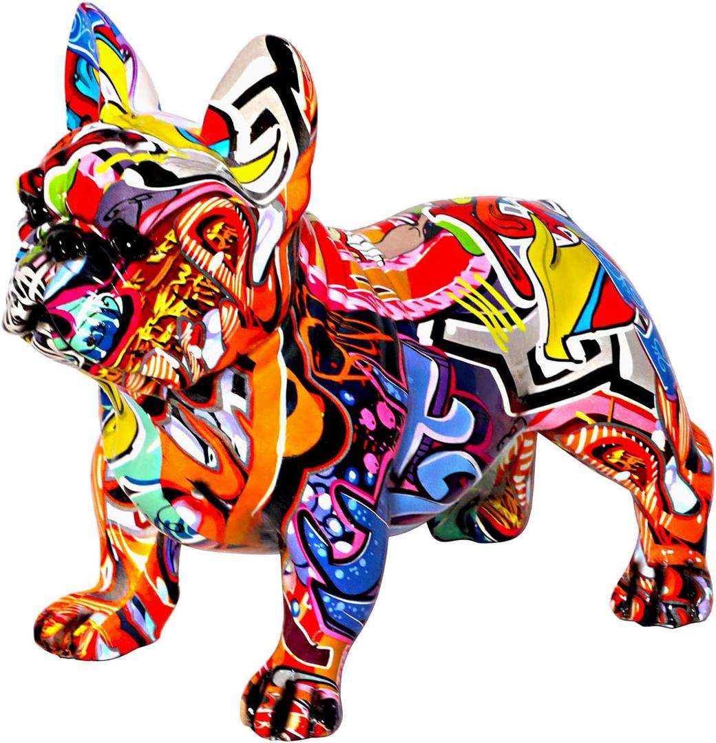 Graffiti French Bulldog Statue Sculpture Animal Dog Art Figurine Home Decoration for Living Room Bedroom Book Shelf TV Cabinet Desktop Decor Table Centerpieces Ornaments (C1)