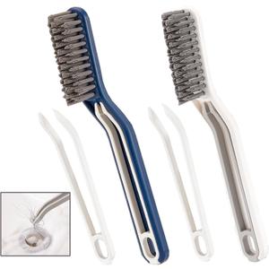 Shower Scrubber, 2 Pack Shower Cleaning Brush, Bathroom Gap Cleaning Brushes, 2 in 1 Bathroom Scrub Brush with Plastic Tweezers for Floor Drain Hair, Bathroom Seam Brush (White and Blue)