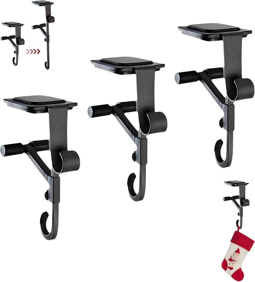 F FINEC Fireplace Stocking and Garland Hanger, 2 in 1 Adjustable Heavy Duty Mantel Hangers, Garland Holder for Mantle Fits 0.5" to 7" Mantle No Drill, Christmas Garlands Clip for Holiday Decor (3pcs)