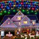 1332 LED 132ft Christmas String Lights Outdoor, 12 Modes Dimmable Curtain Lights with 296 Drops, Waterproof Fairy Lights with Timer for Bedroom Window Holiday Wedding Home Xmas Decor, Multicolor