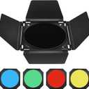 Godox BD-04 Barn Door & Honeycomb Grid &4 Color Gel Filters Compatible for Standard Reflectors Accessories kit