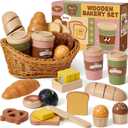 Toyssa Wooden Play Food Sets for Kids Kitchen, Bakery Pretend Play Toy Food for Toddlers 3-5 with Cutting Bread & Basket, Christmas Kitchen Accessories Birthday Gifts for Girls Boys 3 4 5 6 Years Old