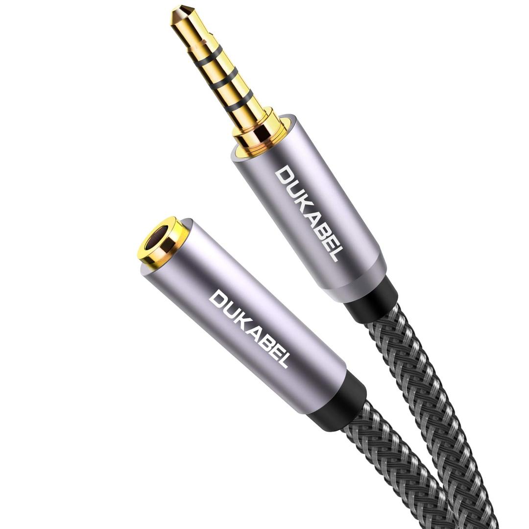 DUKABEL 3.5mm Extension Cord (16 Feet / 5 Meters) TRRS 4-Pole Headphone Extension Male to Female Mic-Supported 3.5mm Audio Extender for Smartphones, TV, Cars, Speaker, Headset, Microphones, PC, etc.