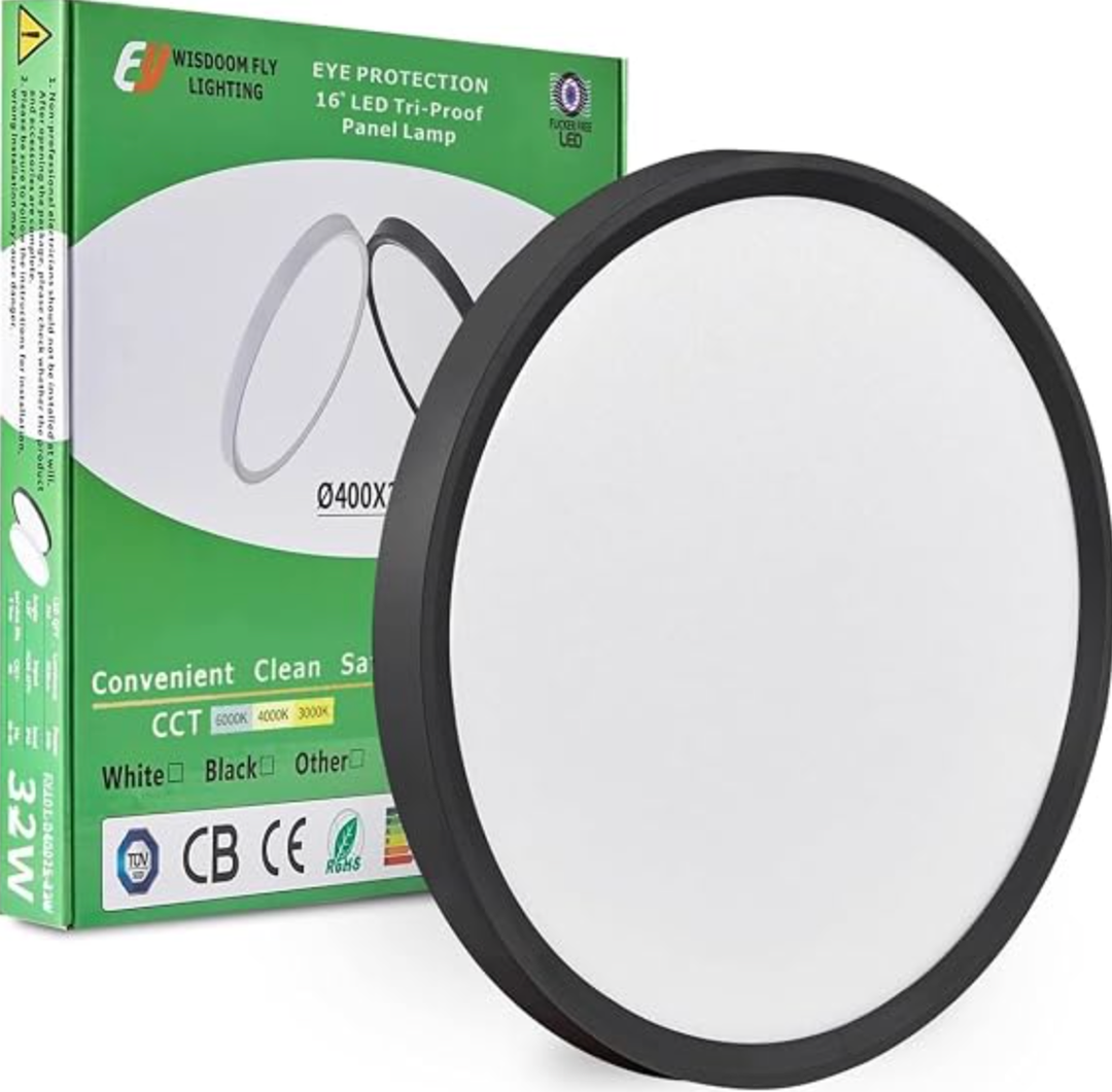 24 Inch Black LED Flush Mount Ceiling Light, 32W, 3480LM, 3CCT Selectable