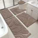 HEBE Bathroom Rugs Sets 5 Piece, Soft Absorbent Microfiber Bath Mat for Bathroom, Non Slip Washable Bath Rug Set with Toilet Cover, Bath Runner and U-Shaped Contour Toilet Rug, Coffee (18"x26"+20"x32"+20"x48"+U20"x24"+Cover19"x21", Brown)