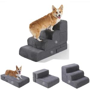 Dog Stairs for Small Dogs, 4-Step Dog Steps for Bed & Couch, High-Density Foam Pet Stairs, Non-Slip Indoor Pet Ramp, Washable Cover, Fits Beds up to 18.1", Grey