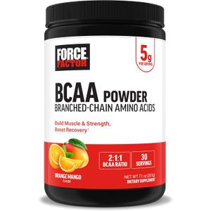 Force Factor BCAA Amino Acids Supplement 2:1:1, Delicious and Refreshing BCAA Powder to Support Muscle Recovery and Performance, No Artificial Colors or Flavors, Orange Mango, 30 Servings