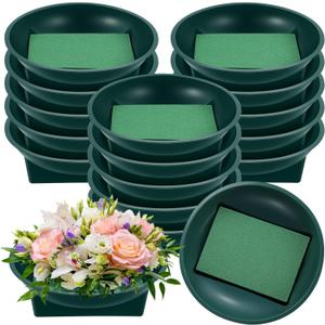 Hahood 16 Sets Flower Foam Blocks with Bowl Kit Square Floral Foam Blocks Floral Arrangement Round Bowls DIY Floral Foam for Flower Arrangements Birthday Wedding Party Decoration Table Centerpiece