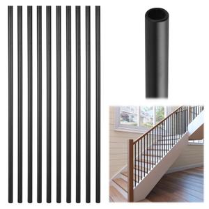 Iron Stair Balusters 5/8" Round 44" Long - 15-Pack Hollow Wrought Iron Plain Spindles for Classic Indoor Staircases，Satin Black