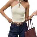 Verdusa Women's Cut Out Halter Tops Rib Knit Tie Backless Crop Tops Summer Chic Outfits (S)