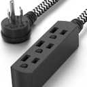 PLUGTUL Flat Plug Extension Cord 1.5 FT, 3 Outlet Braided Black Extension Cord, 16 Gauge 3 Prong Grounded Wire, Home and Office, ETL Listed
