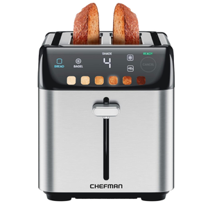 Chefman Smart Touch 2 Slice Digital Toaster, 6 Shade Settings, Stainless Steel with Extra-Wide Slots, Thick Bread and Bagel, +10, Defrost, Removable Crumb Tray
