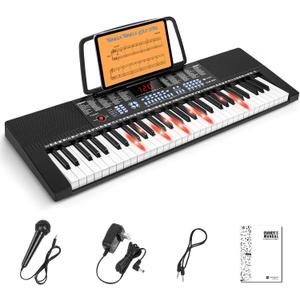 Vangoa 61-Key Light-Up Keyboard Piano for Beginners, 350 Tones & Timbres, 3 Teaching Modes, With Microphone, Black