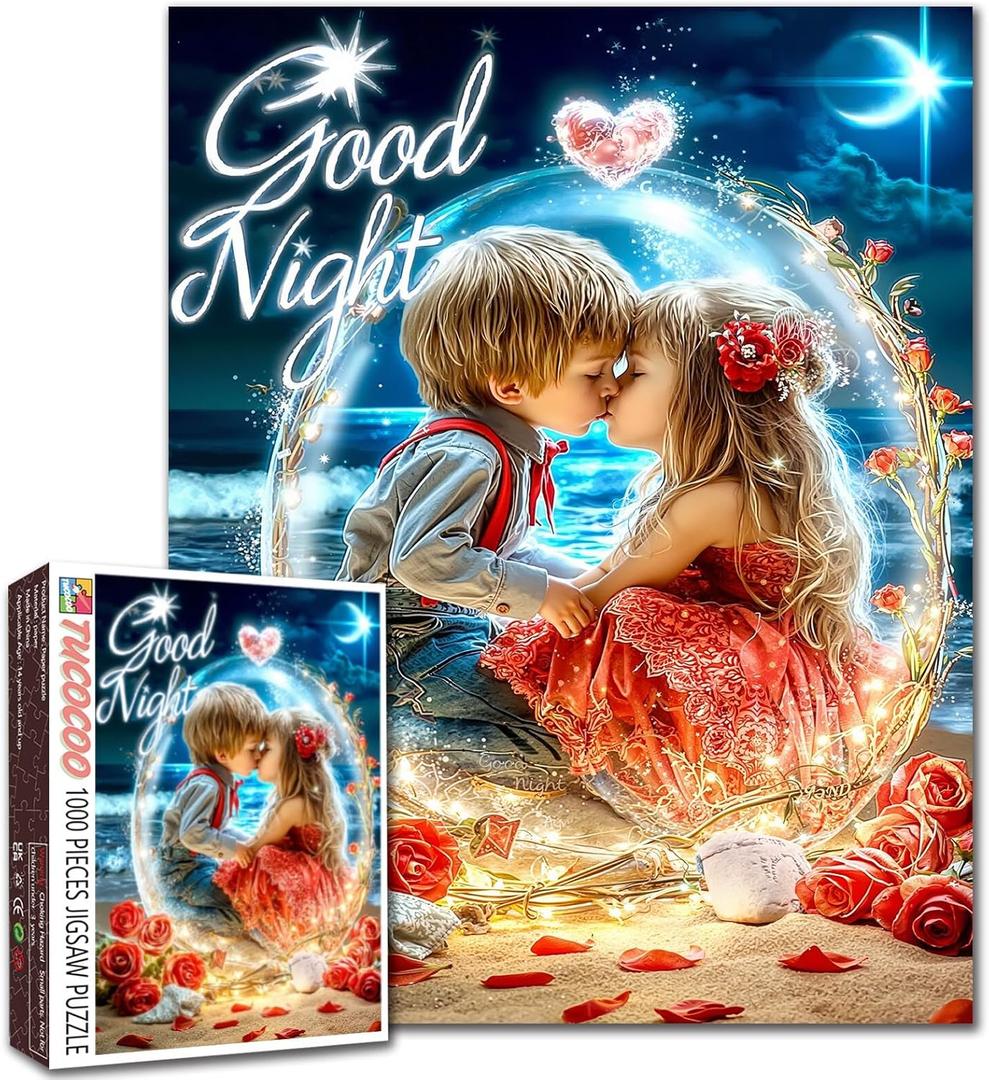 Love Day XOXO Theme Jigsaw Puzzles 1000 Pieces for Adults Romantic Dreamy Sea Scene Kissing Valentine's Day Theme Jigsaws Puzzle Art for Couple Love Puzzles Lovers 20 X 27 Inches