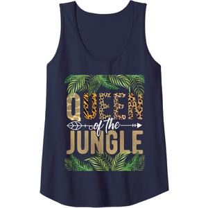Womens Queen Of The Jungle Queen Jungle Safari Wildlife Animals Tank Top (Small, Navy Blue)