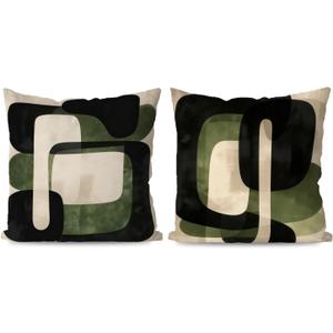 Green and Black Abstract Pillow Covers 18x18, Contemporary Home Decor, Modern Minimalist Green and Black Decorative Throw Pillow Covers for Home Bedroom Living Room Set of 2