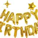 Gold Happy Birthday Banner Balloon Aluminum Foil 16 Inch Letter,10 Inch Five Pointed Star Four Pointed Star Suitable for Kids, Men, Women, Boys and Girls Party Decoration Supplies
