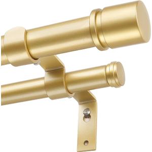 Double Curtain Rod 72 to 144 Inch, HOTOZON 1 Inch Heavy Duty Curtain Rods for Windows, Telescoping Double Drapery Rod with Simple Cap Finials, Gold