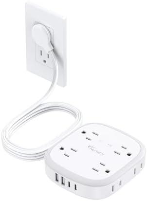 NUTICT Power Strip with USB C, Flat Plug Surge Protector, 8 Widely-Spaced Outlets & 4 USB (2 USB C), 5ft Extension Cord with Multiple Outlets, Travel Power Strip, 1700J, Compact for Home Office
