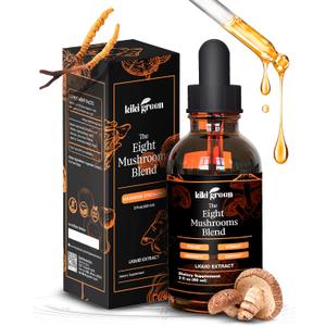 Kiki Green 8 Mushrooms Liquid Extract Drops - Adaptogenic Complex for Cognitive Support, Immunity Boost - Lions Mane Supplement, Cordyceps, Chaga, Reishi, Shiitake, Maitake, Red Reishi