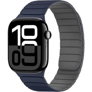 Tasikar Magnetic Bands Compatible with Apple Watch 42mm(Series 11/Series 10) 41mm 40mm 38mm Soft Silicone Replacement Loop Wristband for iWatch SE Series 11 10 9 8 7 6 5 4 3, Dark Blue-Grey