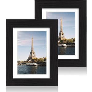 iRahmen 5x7 Picture Frame Set of 2, Black Wood Photo Frame with High Definition Glass, Display Pictures 4x6 with Mat or 5 x 7 Without Mat for Tabletop and Wall Mounting