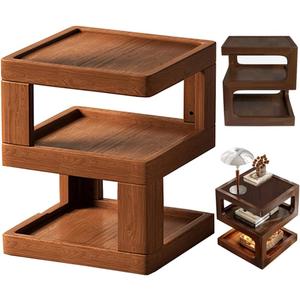 Walnut Side Table,Solid Wood Open Bedside Table, 3 Tier Nightstand Modern (13.7''(Width))