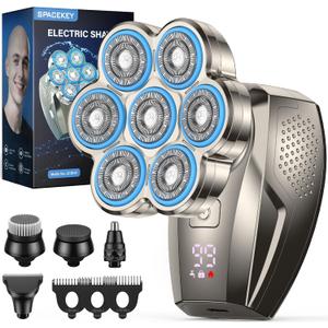 7D Head Shavers for Bald Men, 5-in-1 Magnetic Detachable Head Shaver, IPX7 Waterproof Electric Razor for Wet/Dry Use, Shaving Grooming Kit for Balder, LED Display, Type-C Charge, Gunmetal