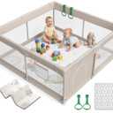 47x47in Baby Playpen with mat, Play Yard for Babies Toddlers, Grey, Medium