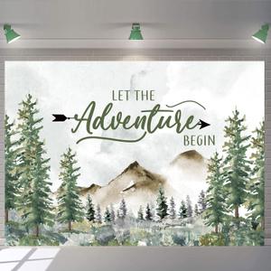 Adventure Awaits Baby Shower Backdrop - Mountain Wilderness Woodland Photography Background for Newborn Birthday Party Decoration Supplies (70x40 inch (6x4FT))