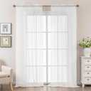 White Sheer Curtains 96 Inches Long, Privacy Semi Sheer Curtains for Living Room Bedroom, Light Filtering Rod Pocket Voile Window Drapes 2 Panels Set, Each 42" W x 96" L