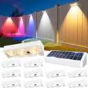 Solar Fence Lights Outdoor, 9 Fixed Colors  Color Changing Fence Lights Solar Powered Waterproof IP65 Dusk-to-Dawn LED Deck Lighting for Patio, Railing, Pool, Porch, Backyard, Wall, 12 Pack (White)