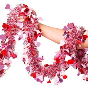 Valentines Garland Decor,50Ft Glitter Tinsel Heart Garland Decorations for Tree Mantle Bedroom Office Classroom Party Indoor Outdoor Holiday Home Pink Red White