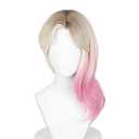 Probeauty Short Blonde Mixed Pink Cosplay Wig Medium Long Hair Wig for Women Halloween Costume Dress Party