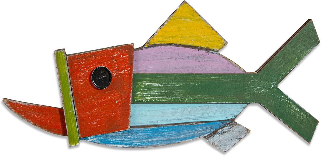 EVINIS Wood Fish Wall Art Coastal Decor, Hanging Fish Wall Decor for Nautical Beach Lake House Ocean Bathroom Decoration, 1 Pc (Style-2)