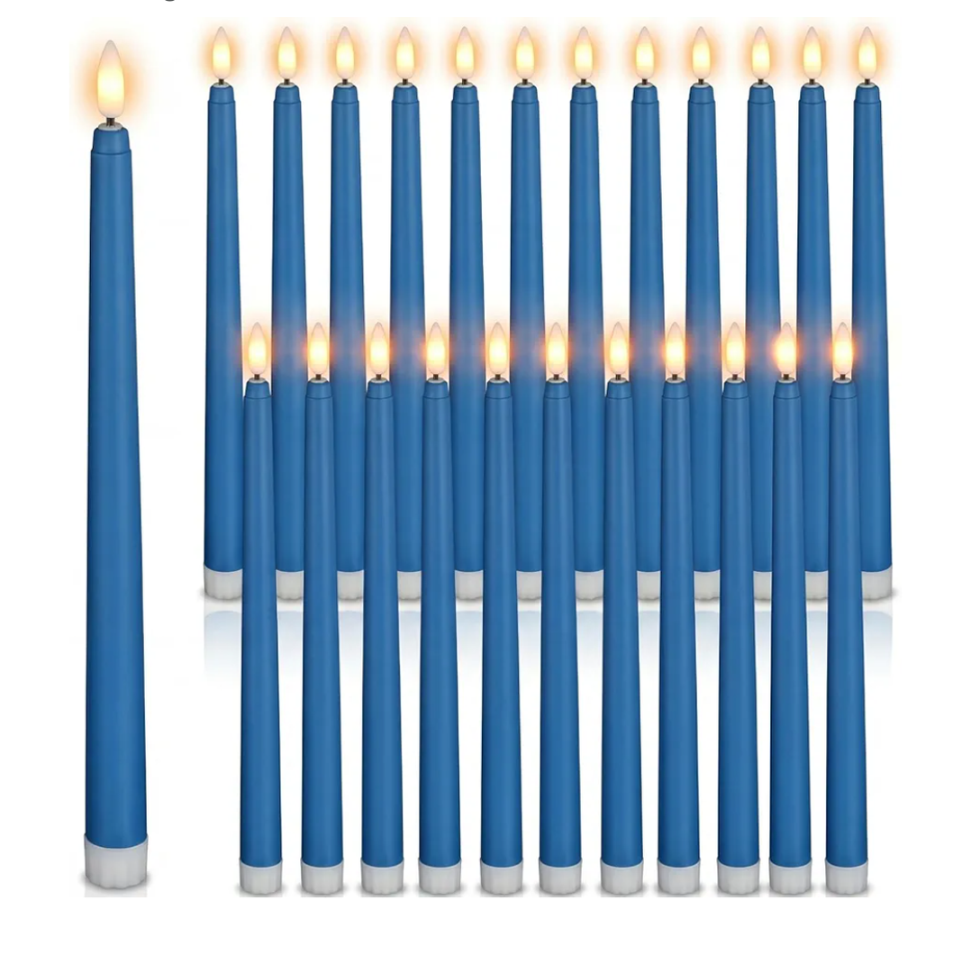 Macarrie 24 Packs Flameless Taper Candles Battery Operated Fake 11 Inch Long Candlelight LED Flameless Candlesticks Flickering Tapered for Spring Summer Wedding(Blue)