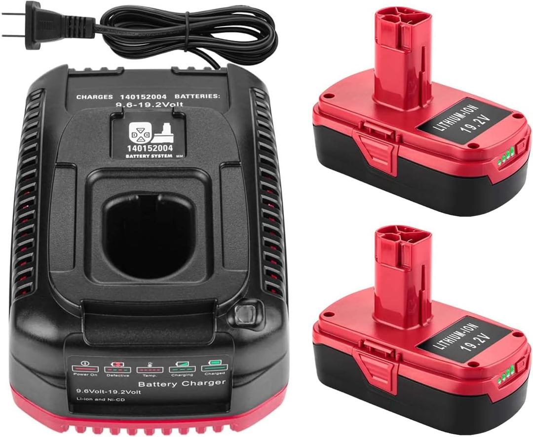 Powilling 2Pack 4.0Ah Replacement for Craftsman 19.2 Volt Lithium Battery C3 XCP 130279005 1323903 130211004 11045 with Craftsman 19.2 Volt Battery Charger